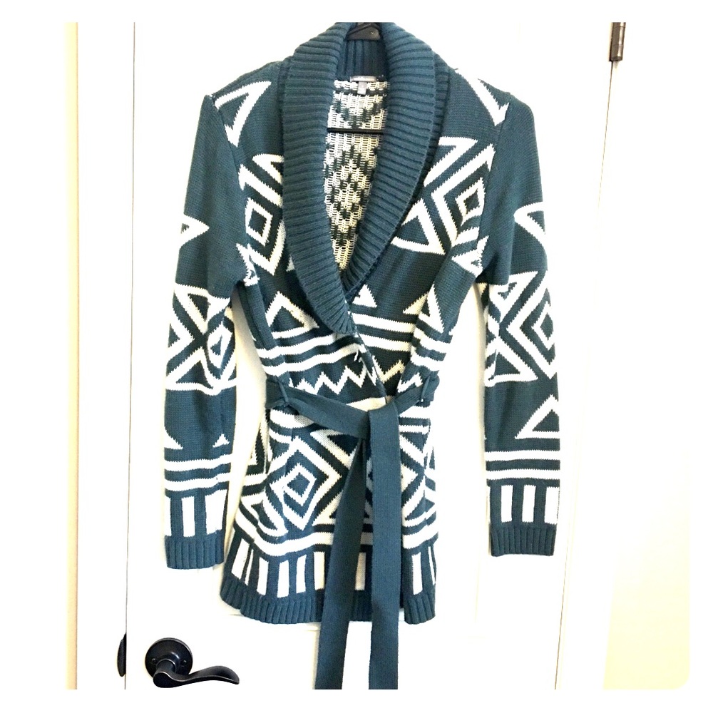 Charlotte Rousse Teal and White Wrap Sweater